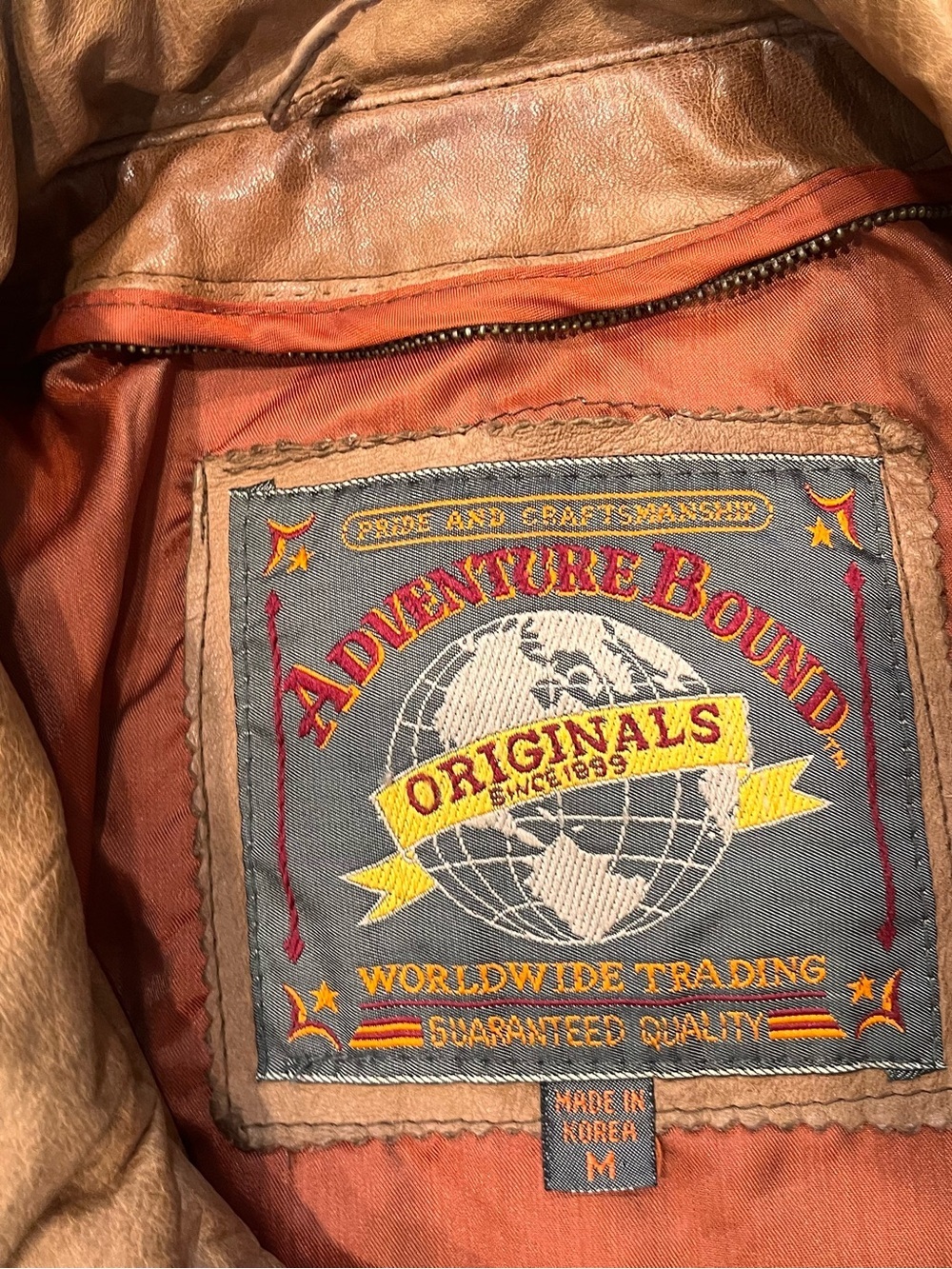 Adventure Bound Distressed Leather Bomber Jacket Brown M Men Vintage - Picture 13 of 15